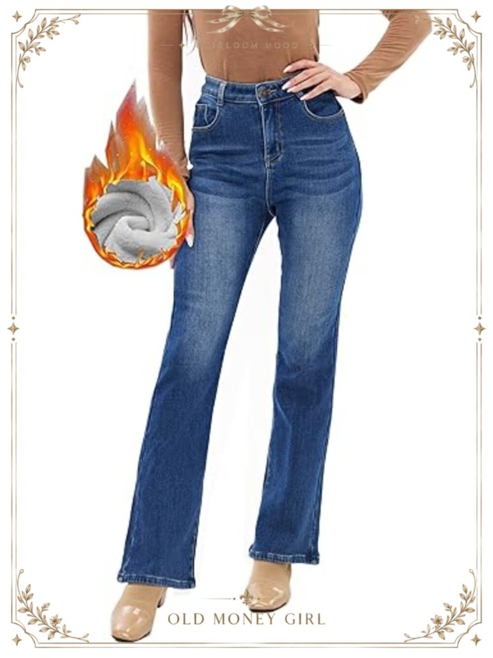 Fleece Lined Thermal Flare Bootcut Jeans High Waist Denim Pants
